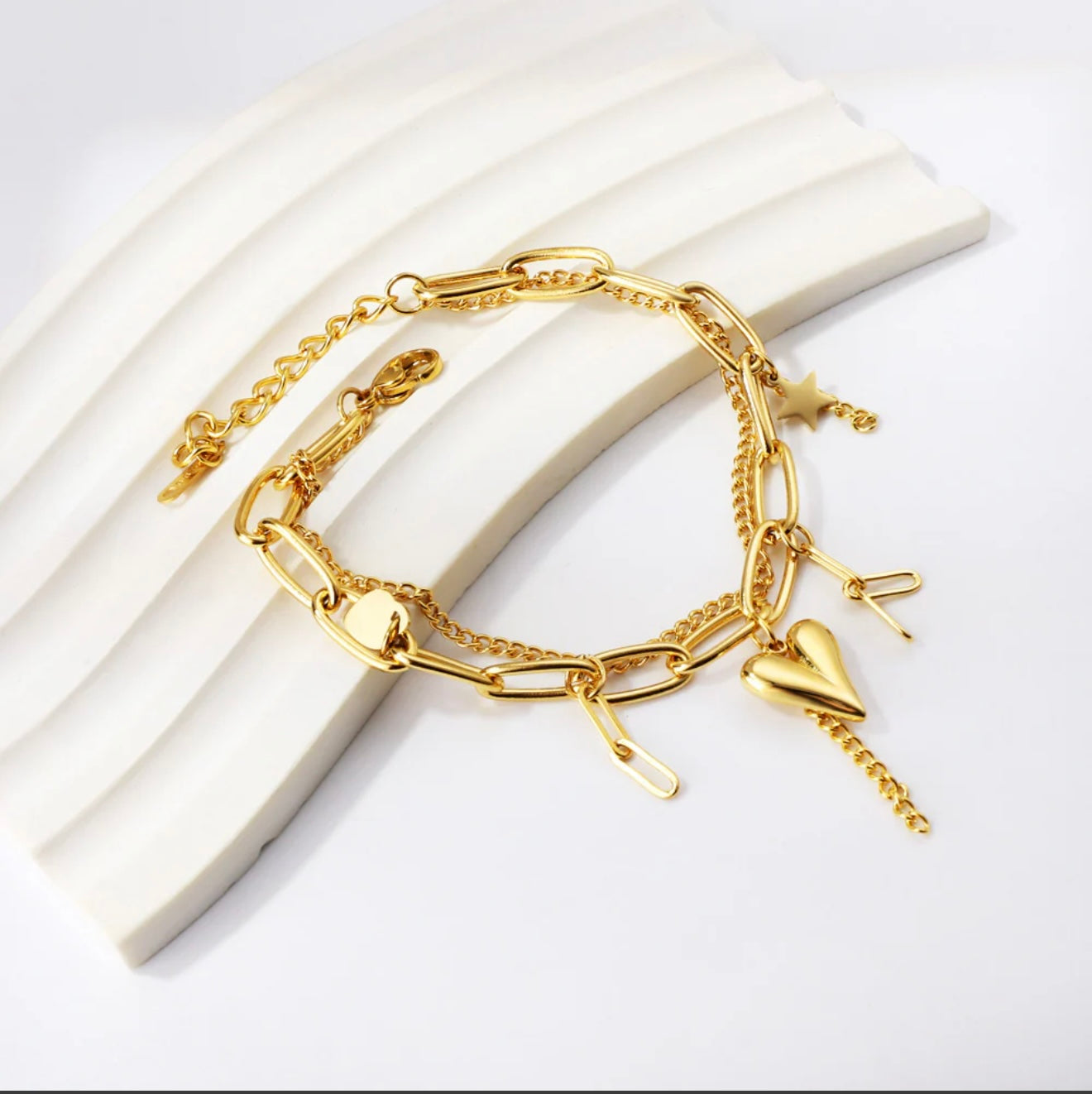 Feyre 18k gold plated stainless steel charm bracelet