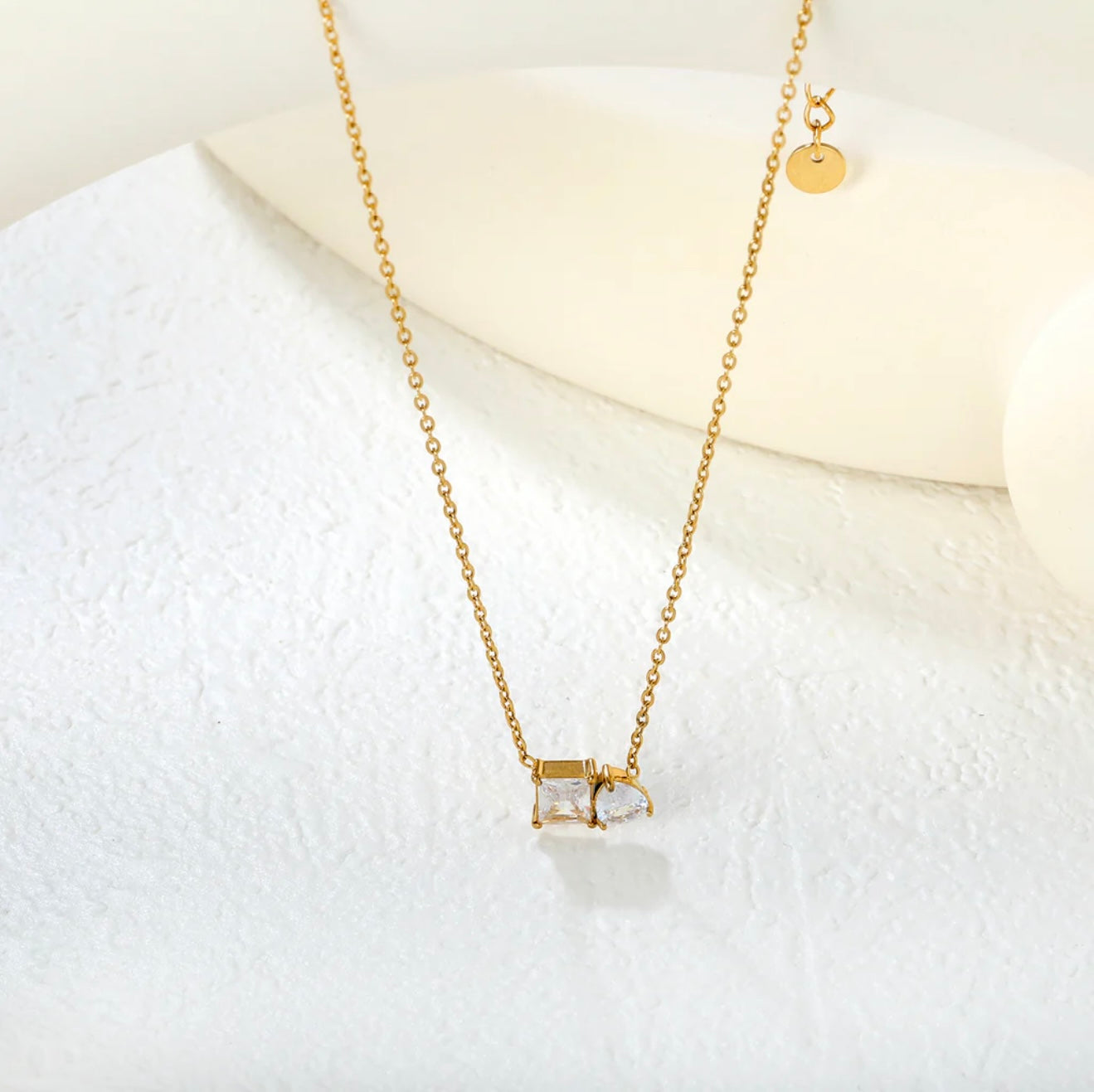 Balance Square Teardrop White Zirconia Necklace 18k gold plated stainless steel