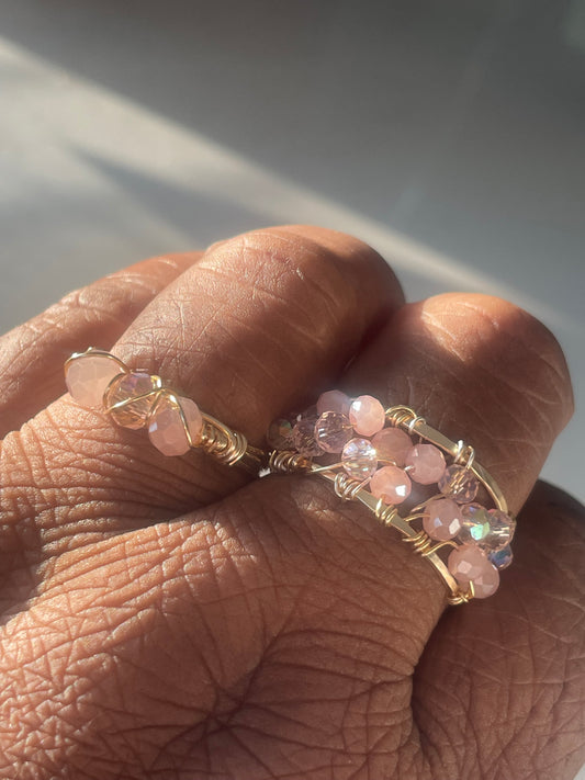 Barbie Pink Stardust Ring – Handcrafted Pink Glass Bead Ring