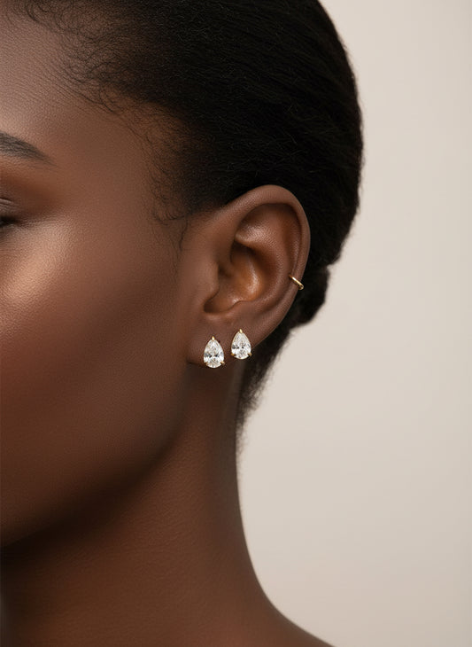 Teardrop White Zirconium Earrings β 18K Gold Plated Stainless Steel