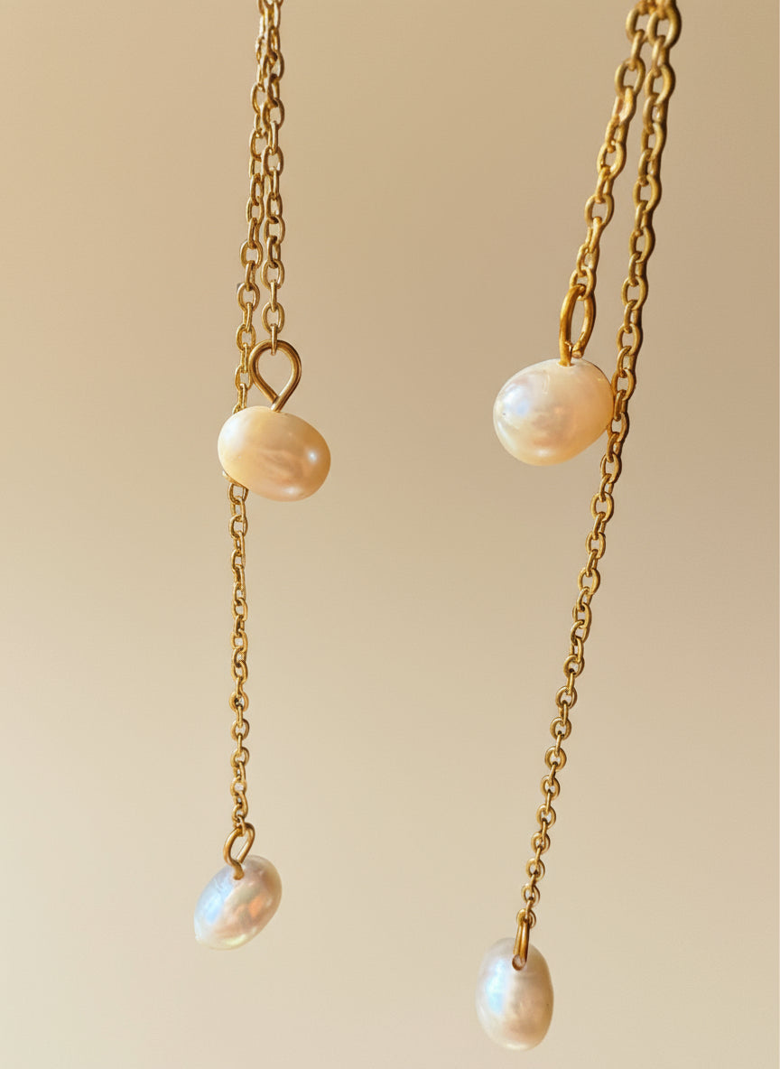 Layla fresh water pear 18k gold plated stainless steel earrings