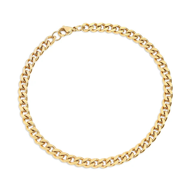Ella 18K Gold PVD Stainless Steel Diamond Cut Curb Chain Bracelet/ Anklet 3mm