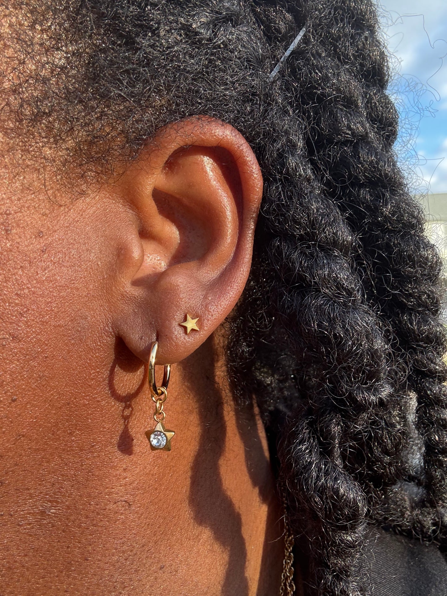 Feyre 18K Gold PVD Stainless Steel CZ Star Pendant Huggie Earrings