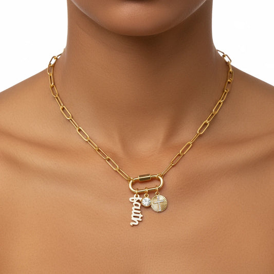 Faith Charm Paperclip Necklace