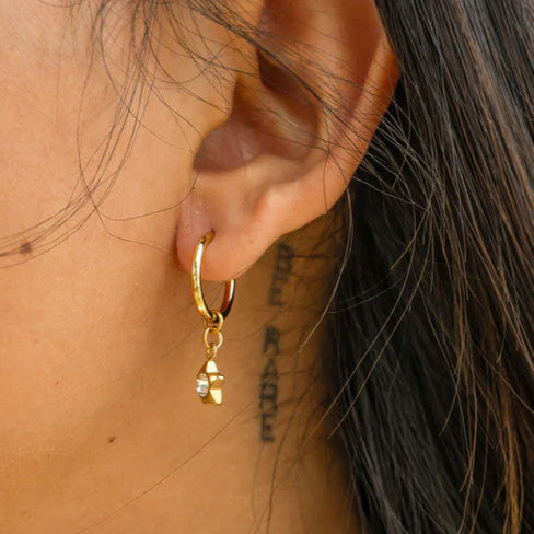 Nix 18K Gold PVD Stainless Steel CZ Star Pendant Huggie Earrings