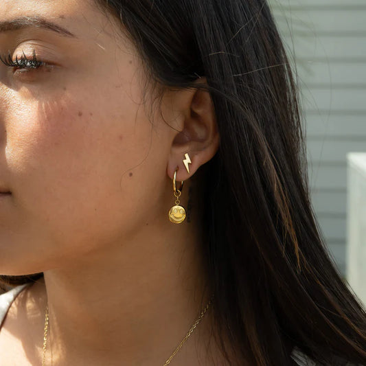 Andy 18K Gold Stainless Steel Smiley Face Huggie Earrings