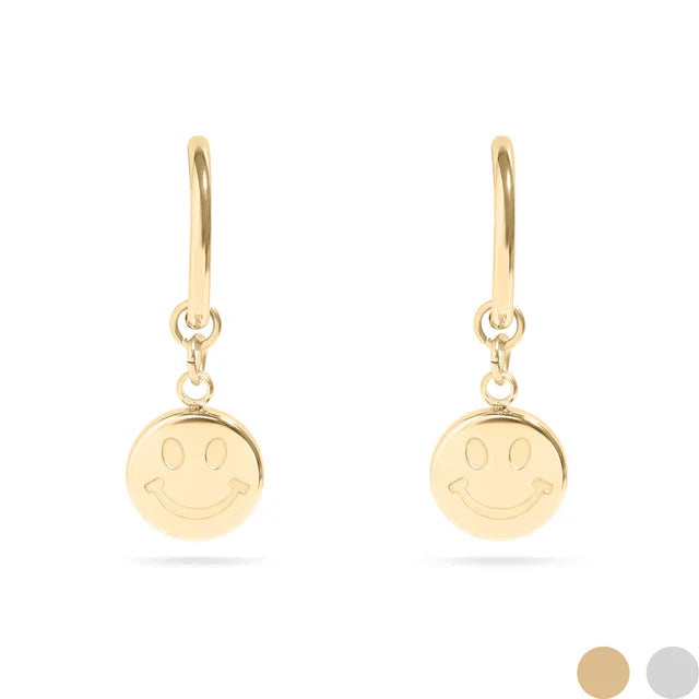 Andy 18K Gold Stainless Steel Smiley Face Huggie Earrings