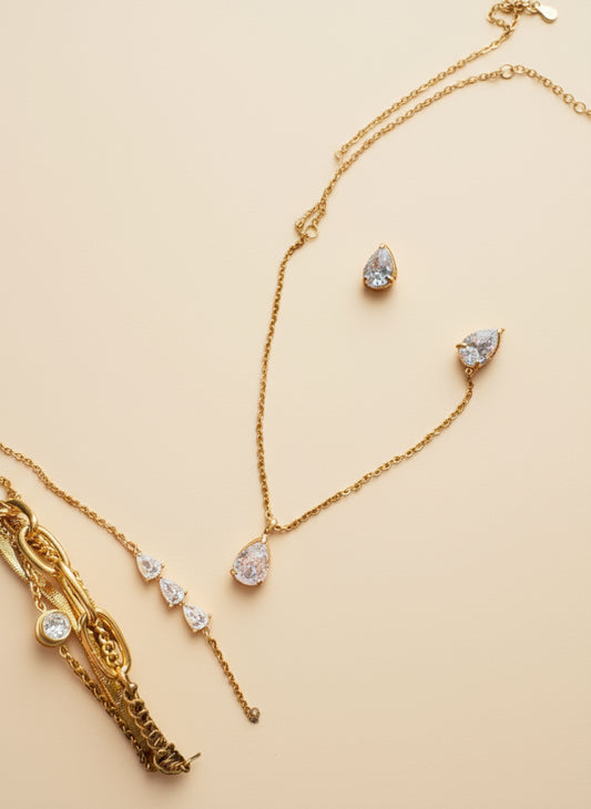 Teardrop White Zirconium Necklace – 18K Gold Plated Stainless Steel