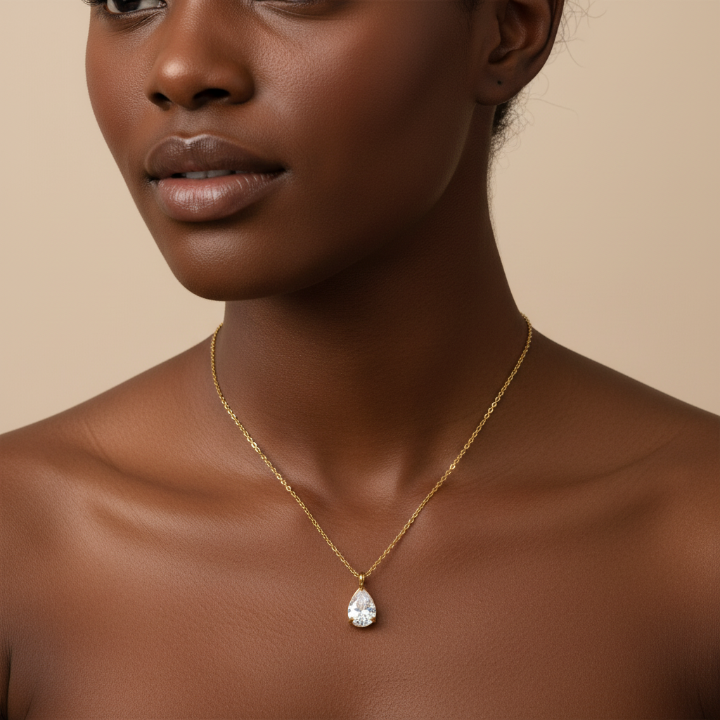 Teardrop White Zirconium Earrings – 18K Gold Plated Stainless Steel