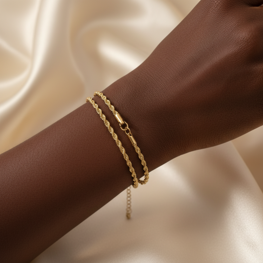 Carrie 3mm 18K Gold PVD Stainless Steel Rope Chain Bracelet/Anklet