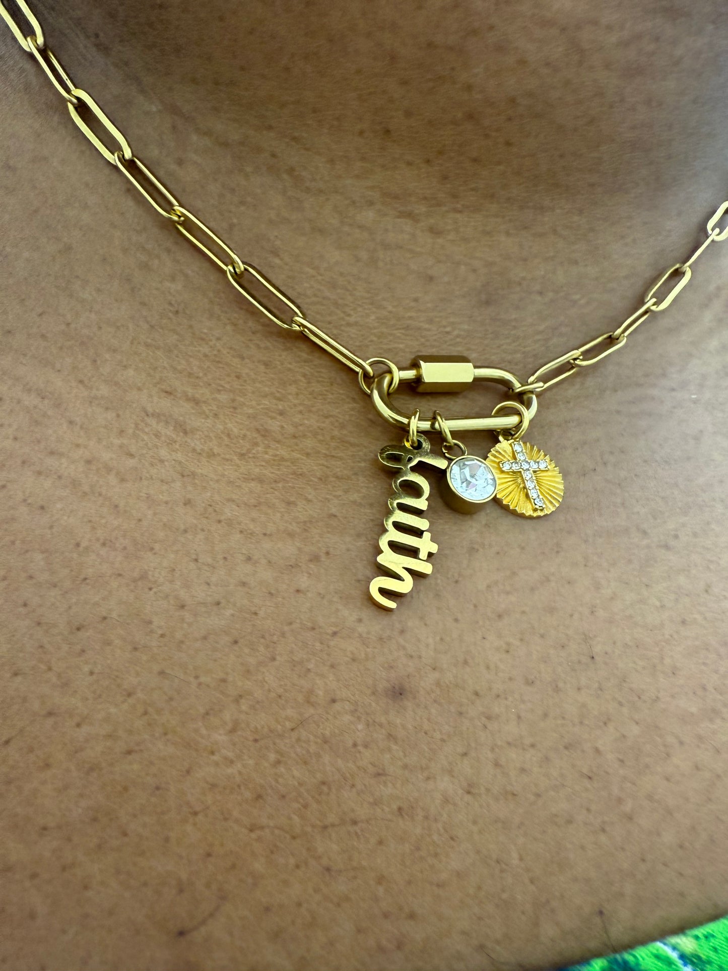 Faith Charm Paperclip Necklace