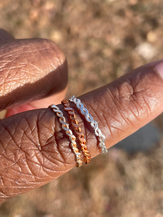 Set of 3 Stackable twisted hammered texture rings