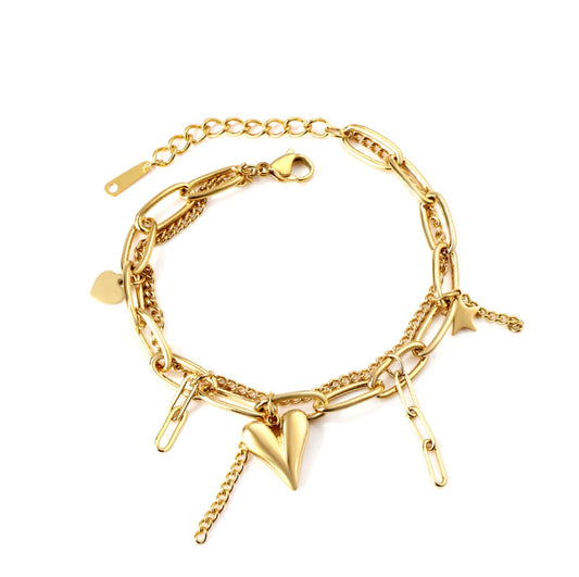 Feyre 18k gold plated stainless steel charm bracelet