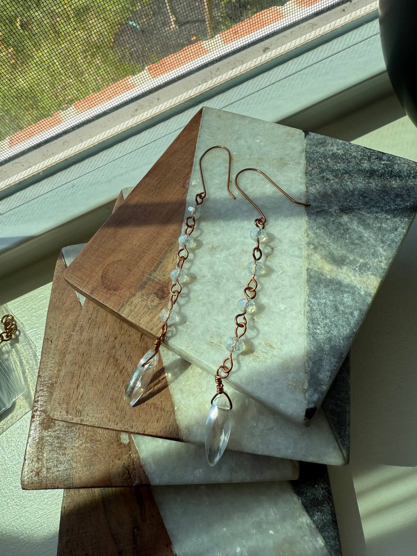 Autumn Handcrafted bare copper and crystal earrings