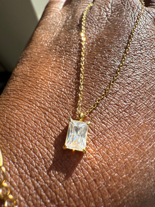 Clarity Rectangle White Zircon Necklace 18k gold plated stainless steel