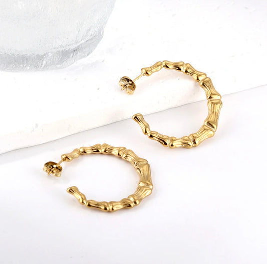 Danika Earrings – 18K Gold Plated Bamboo Hoops