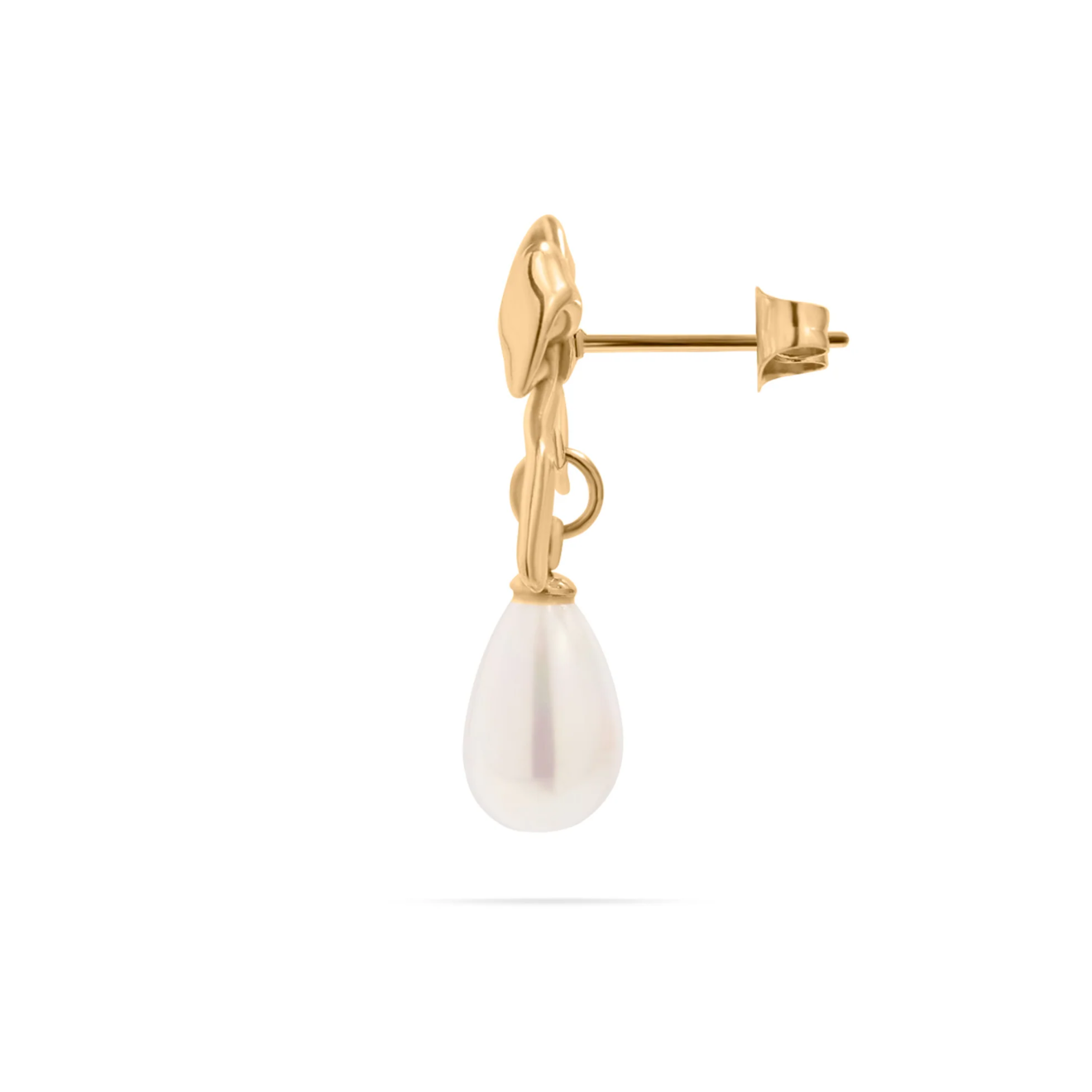 Isabella 18K Gold PVD Ribbon Bow Earrings with Freshwater Pearl