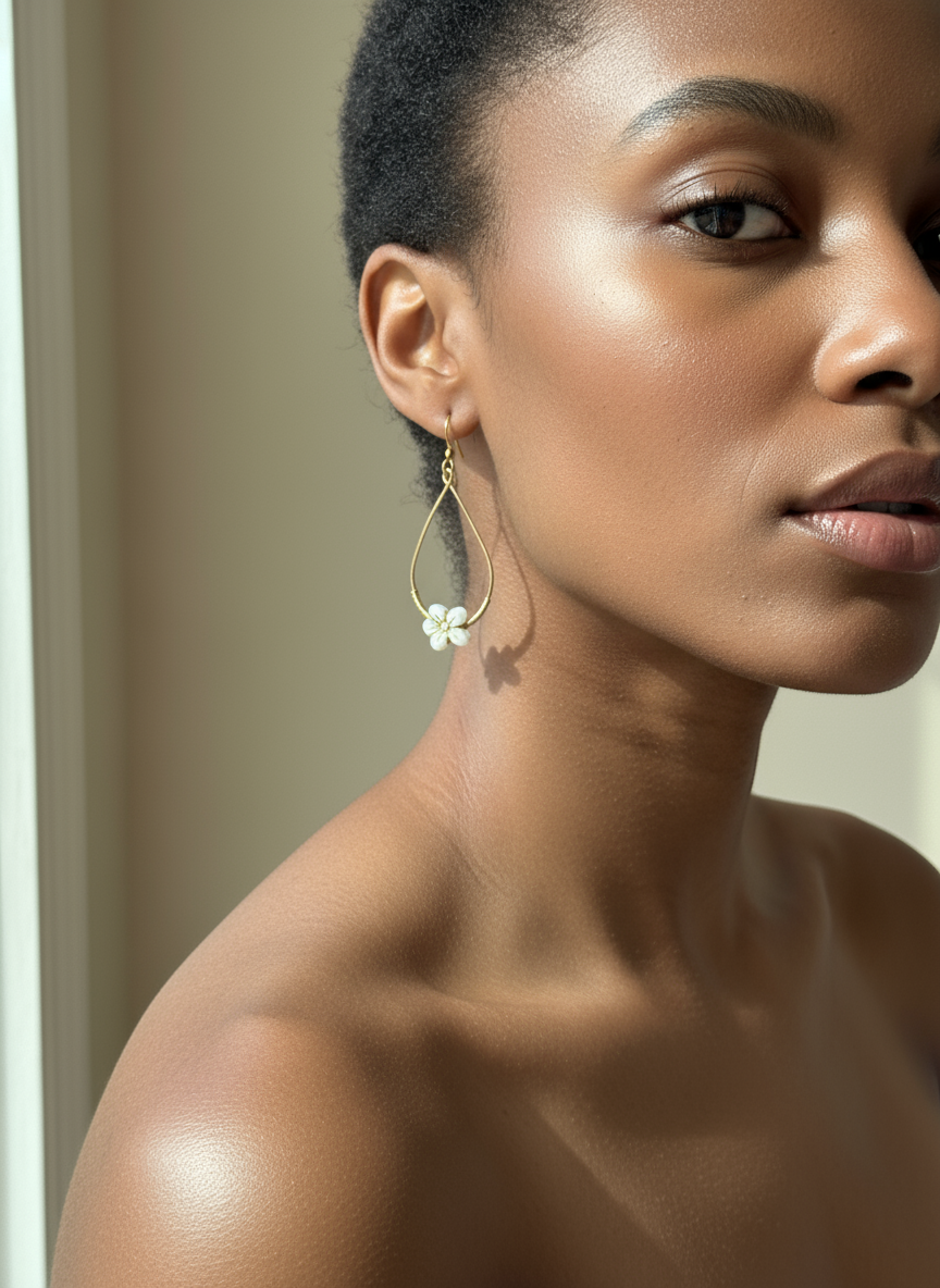 Wild Violet Earrings – Czech Glass Matte White Opal with Gold Accents