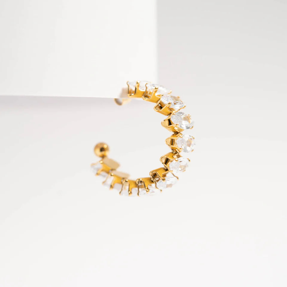 Maranda 18K Gold PVD Stainless Steel Marquis CZ Stone Hoop Earrings