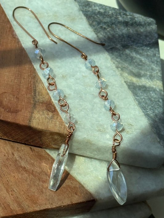 Autumn Handcrafted bare copper and crystal earrings