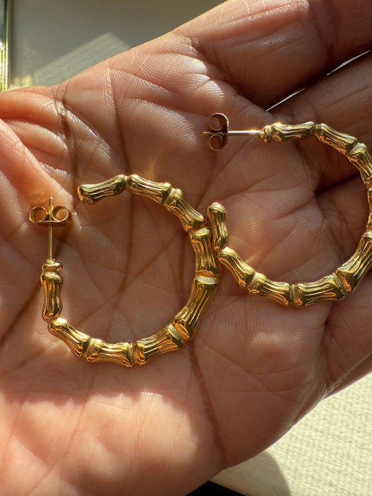 Danika Earrings – 18K Gold Plated Bamboo Hoops