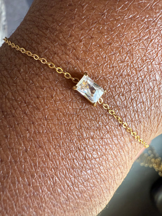 Clarity Rectangle White Zircon Accent 18k gold plated stainless steel bracelet
