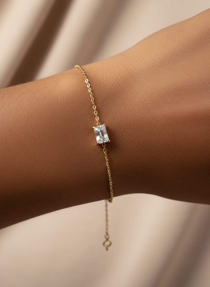 Clarity Rectangle White Zircon Accent 18k gold plated stainless steel bracelet