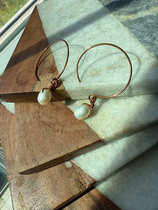 Perle Handcrafted Copper & Freshwater Pearl Earrings