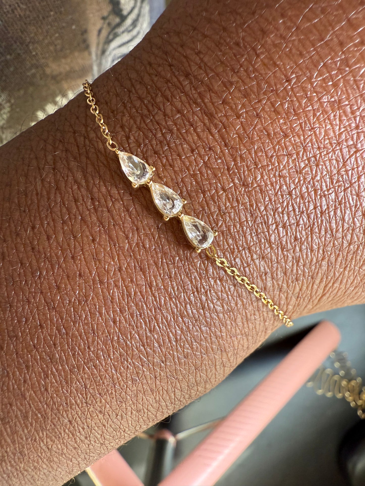 Trinity Three Teardrop CZ Charm Bracelet – 18K Gold Plated Stainless Steel