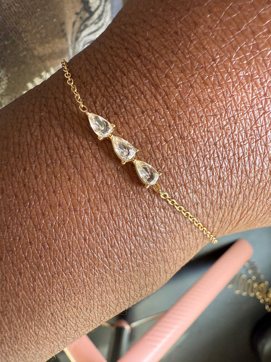 Trinity Three Teardrop CZ Charm Bracelet – 18K Gold Plated Stainless Steel