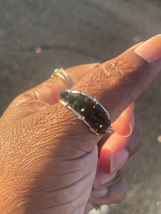 Black Beauty Stardust Ring – Handcrafted with Hammered Texture & Beads