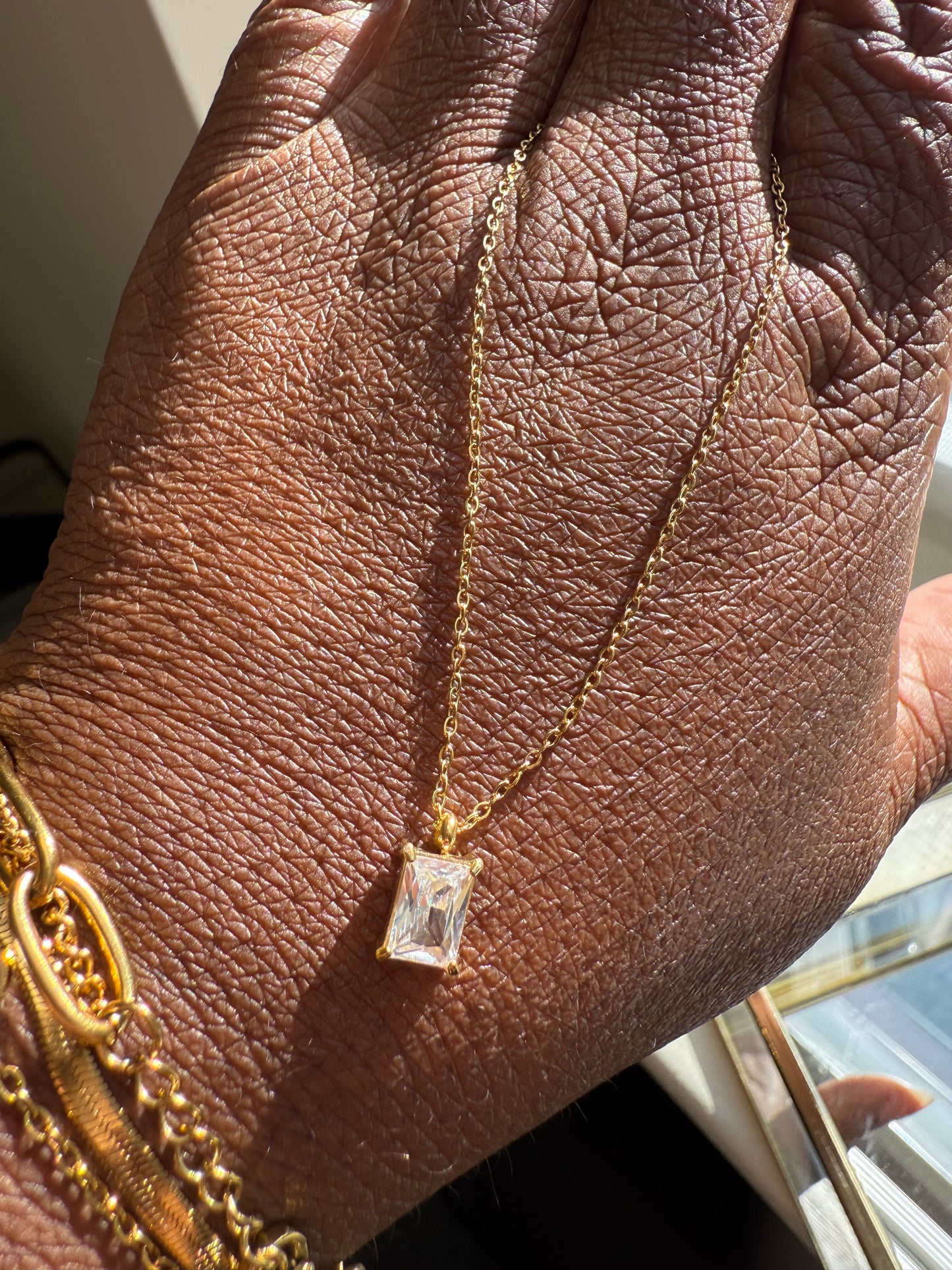 Clarity Rectangle White Zircon Necklace 18k gold plated stainless steel