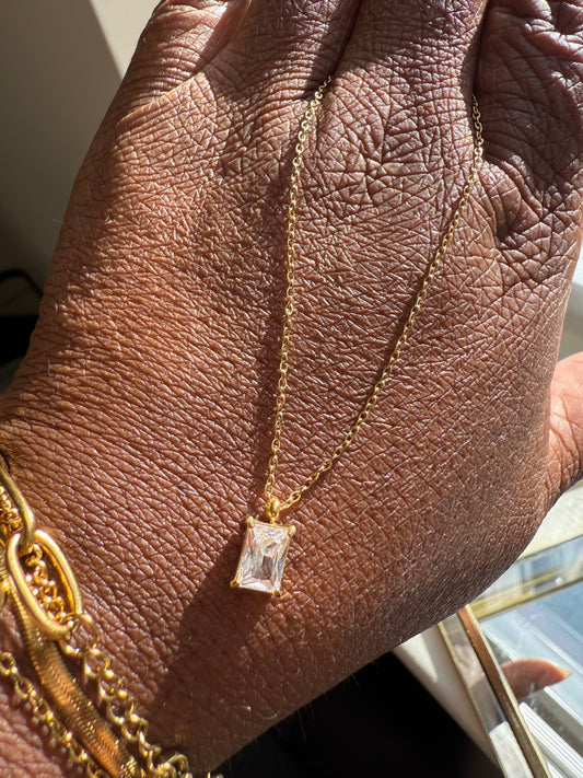 Clarity Rectangle White Zircon Necklace 18k gold plated stainless steel