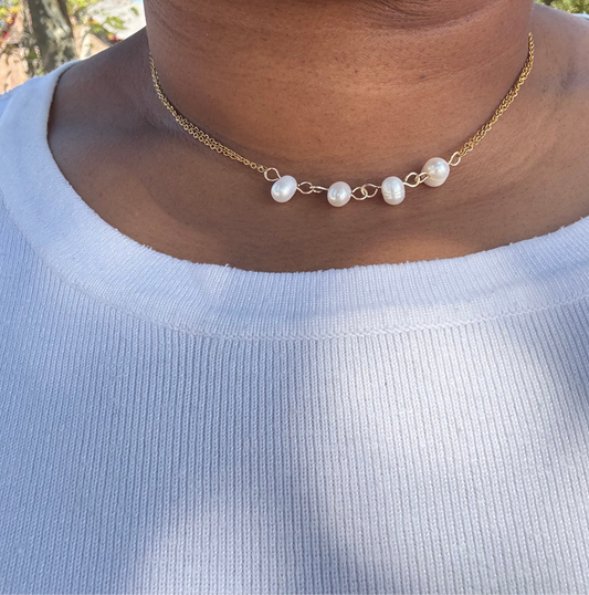 Sisters Freshwater Pearl Double Layer Necklace – 18K Gold Plated Stainless Steel