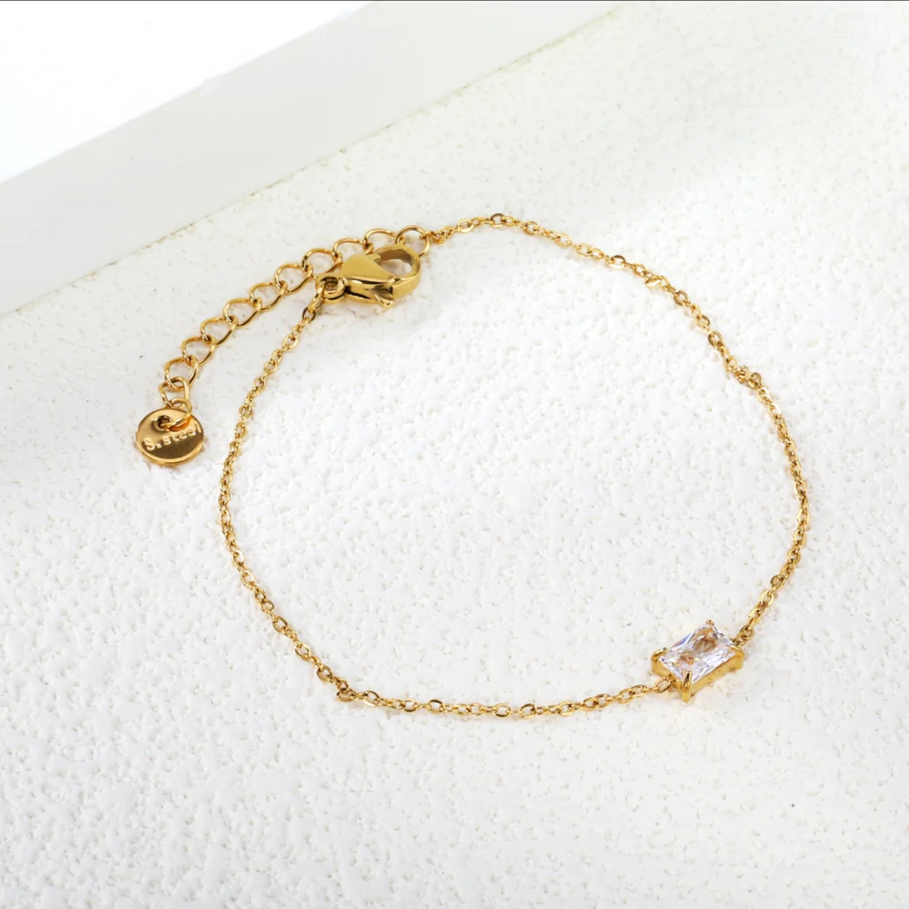 Clarity Rectangle White Zircon Accent 18k gold plated stainless steel bracelet