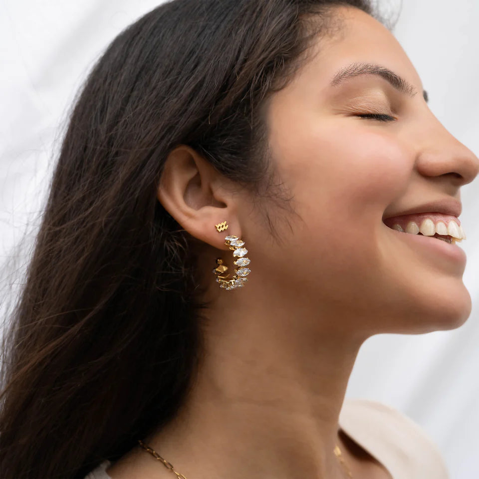 Maranda 18K Gold PVD Stainless Steel Marquis CZ Stone Hoop Earrings