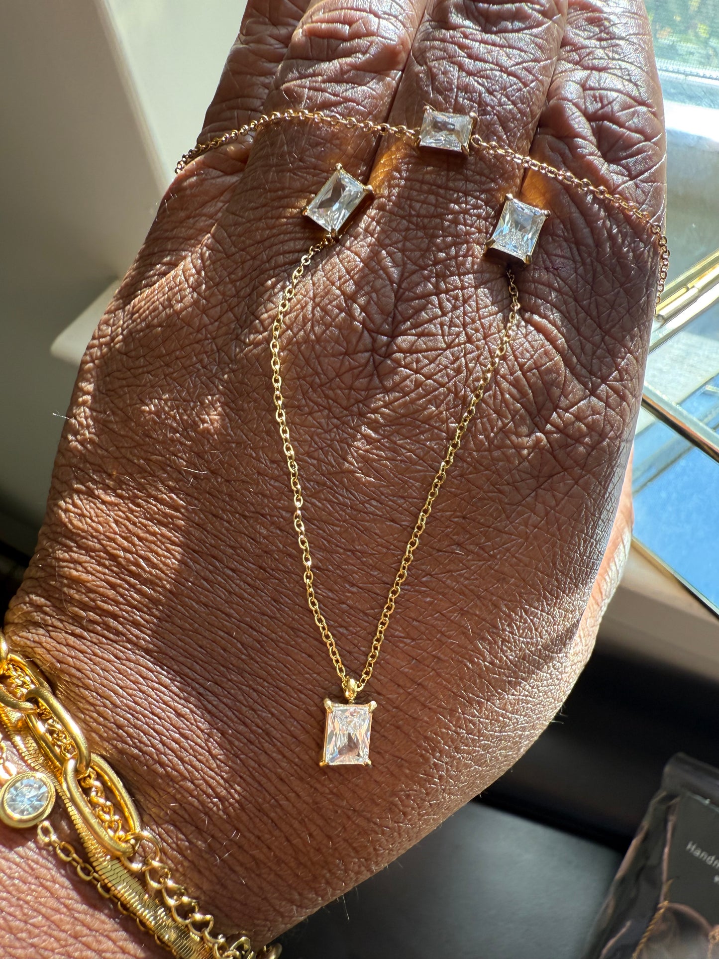 Clarity Rectangle White Zircon Necklace 18k gold plated stainless steel