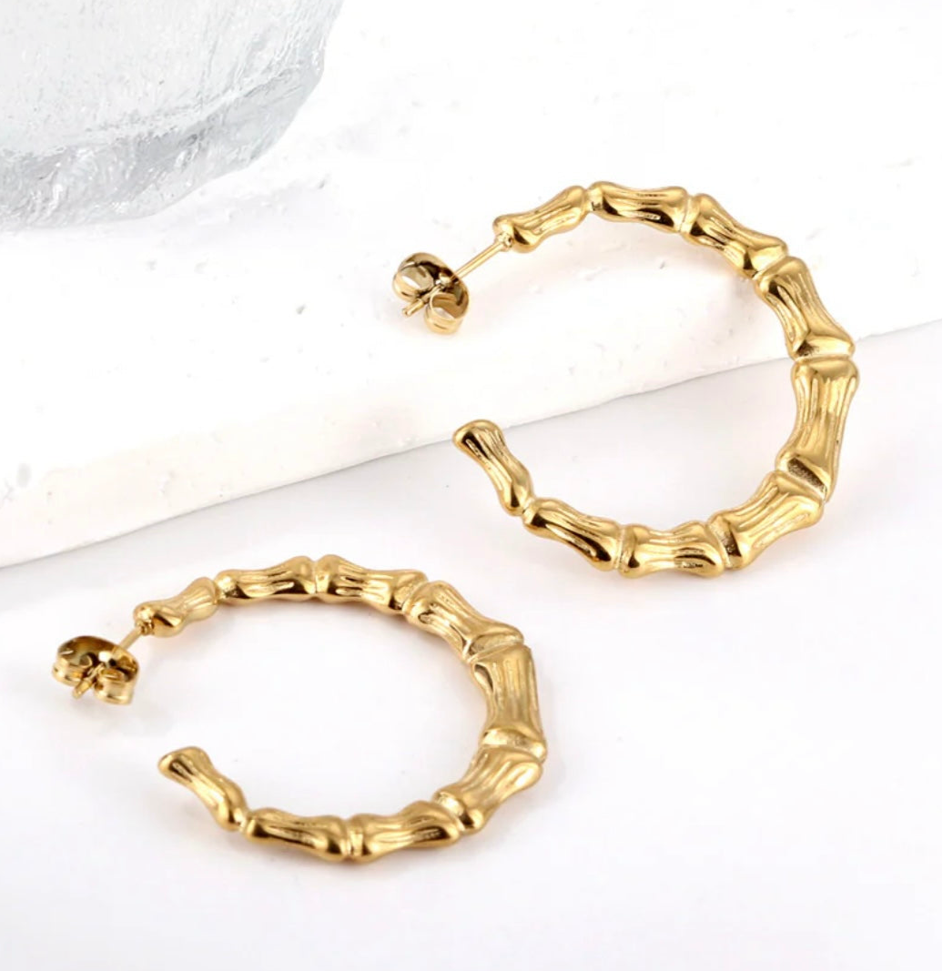 Danika Earrings – 18K Gold Plated Bamboo Hoops