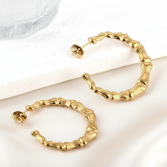 Danika Earrings – 18K Gold Plated Bamboo Hoops