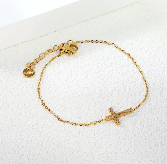 ✨ John 3:16 Cross Bracelet – 18K Gold Plated Stainless Steel