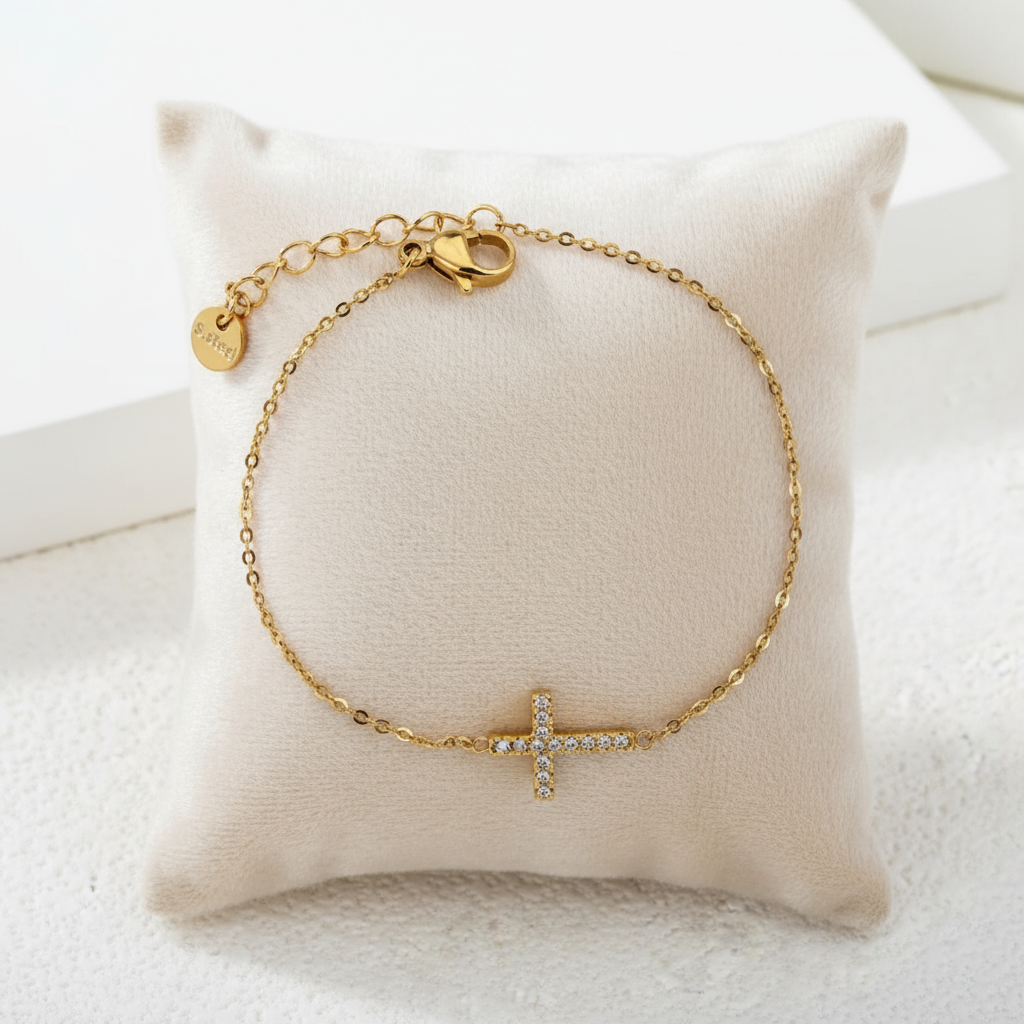 John 3:16 Cross Bracelet – 18K Gold Plated Stainless Steel