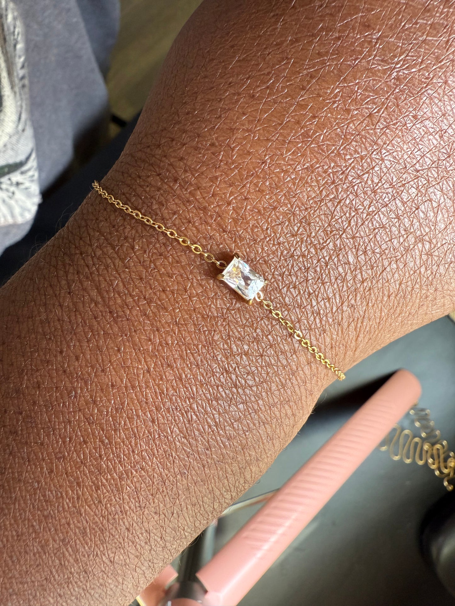 Clarity Rectangle White Zircon Accent 18k gold plated stainless steel bracelet