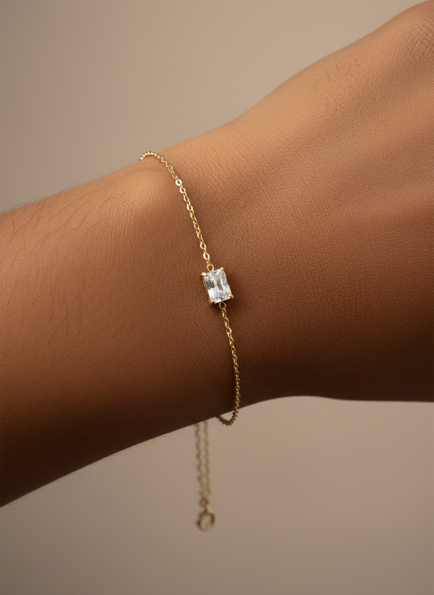 Clarity Rectangle White Zircon Accent 18k gold plated stainless steel bracelet