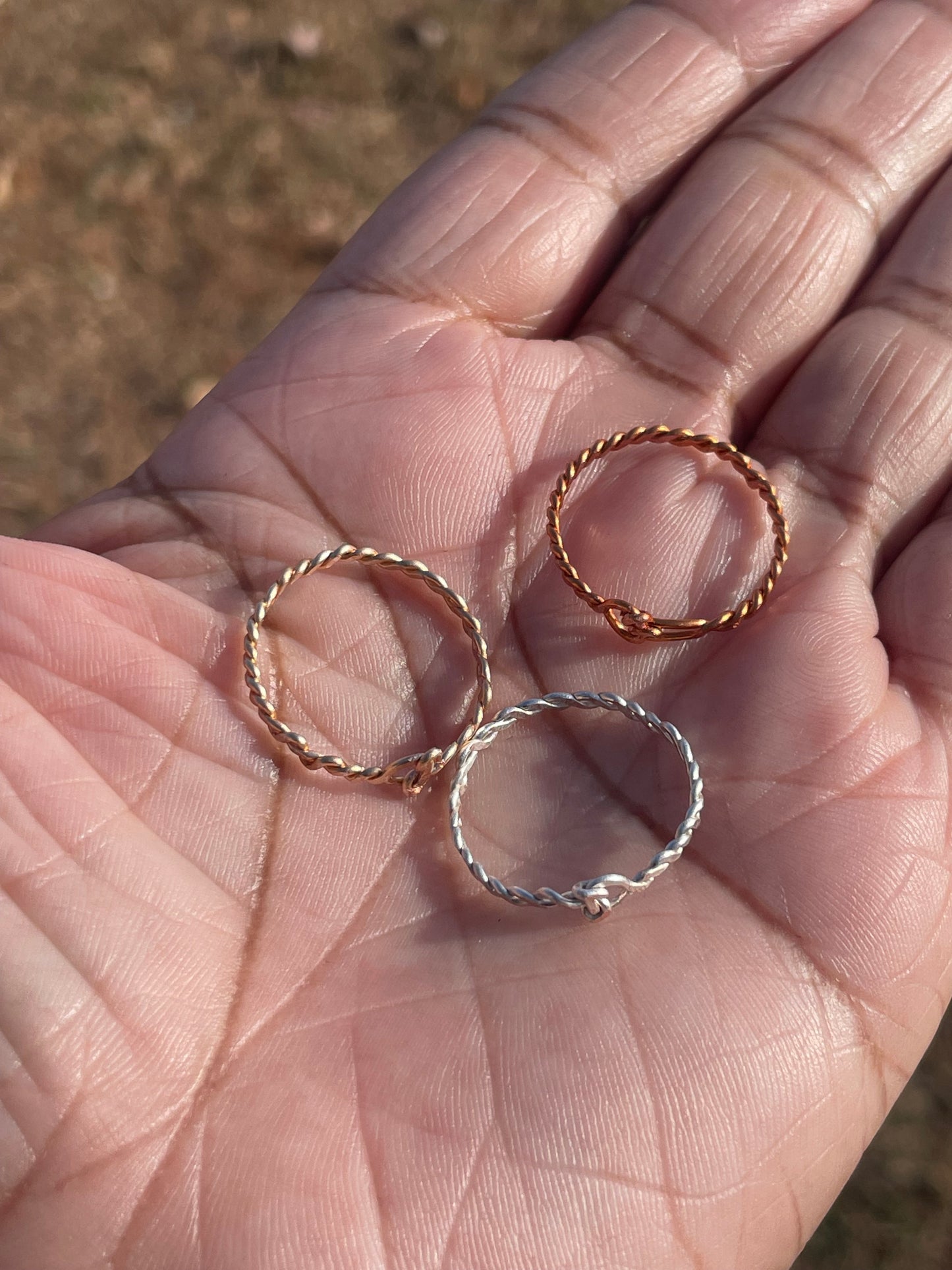 Set of 3 Stackable twisted hammered texture rings