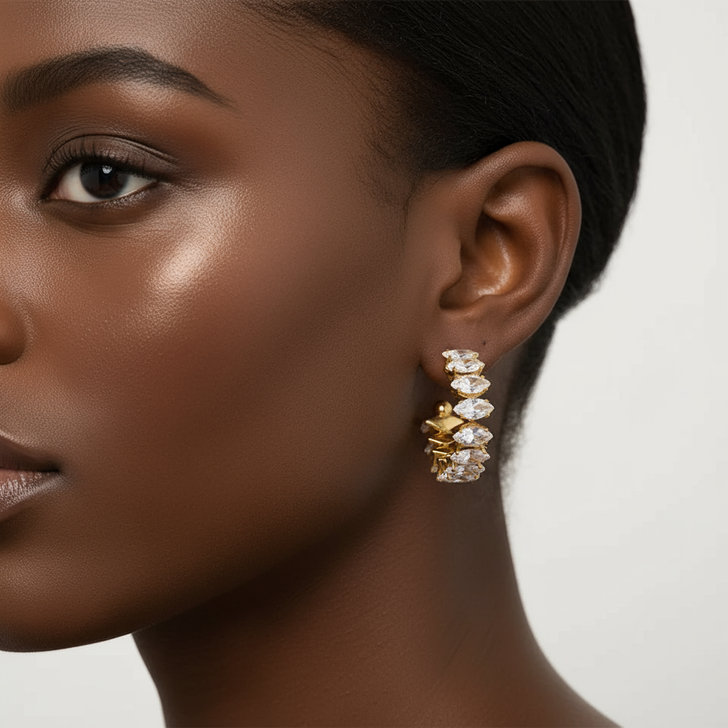 Maranda 18K Gold PVD Stainless Steel Marquis CZ Stone Hoop Earrings