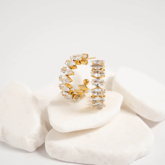 Maranda 18K Gold PVD Stainless Steel Marquis CZ Stone Hoop Earrings