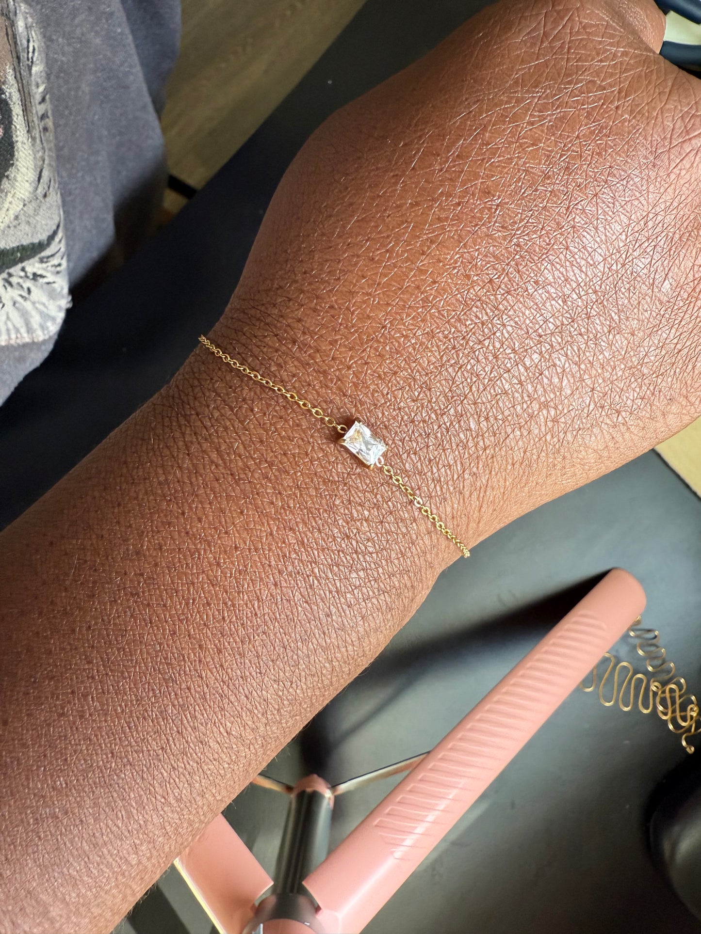 Clarity Rectangle White Zircon Accent 18k gold plated stainless steel bracelet