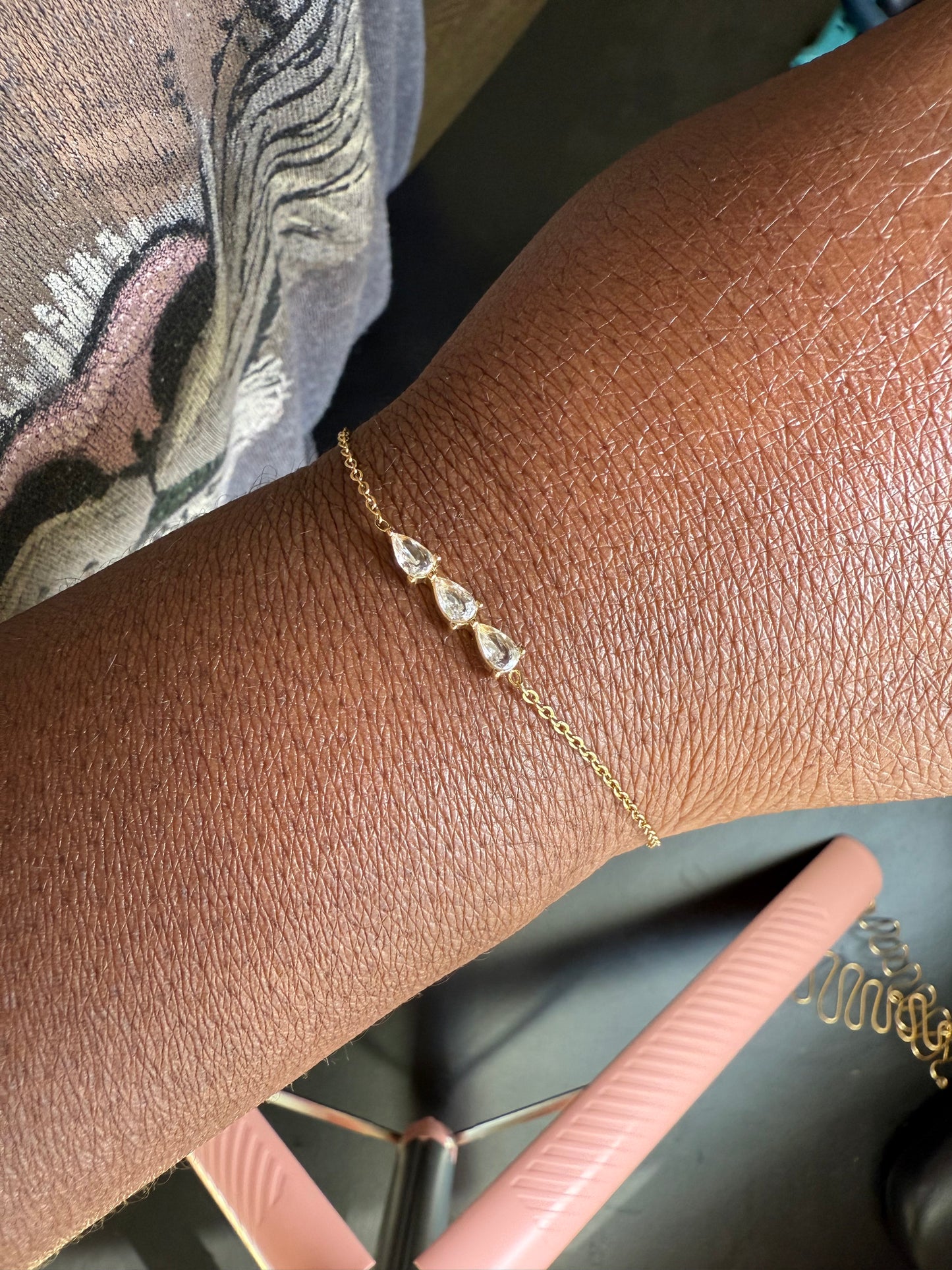 Trinity Three Teardrop CZ Charm Bracelet – 18K Gold Plated Stainless Steel
