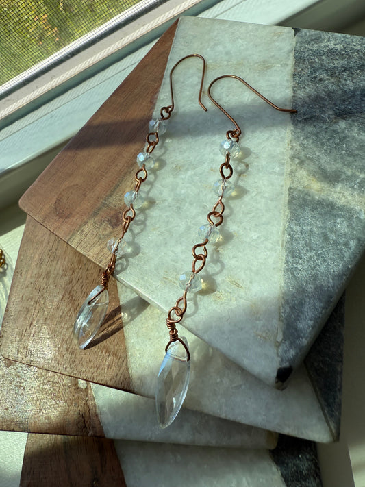Autumn Handcrafted bare copper and crystal earrings
