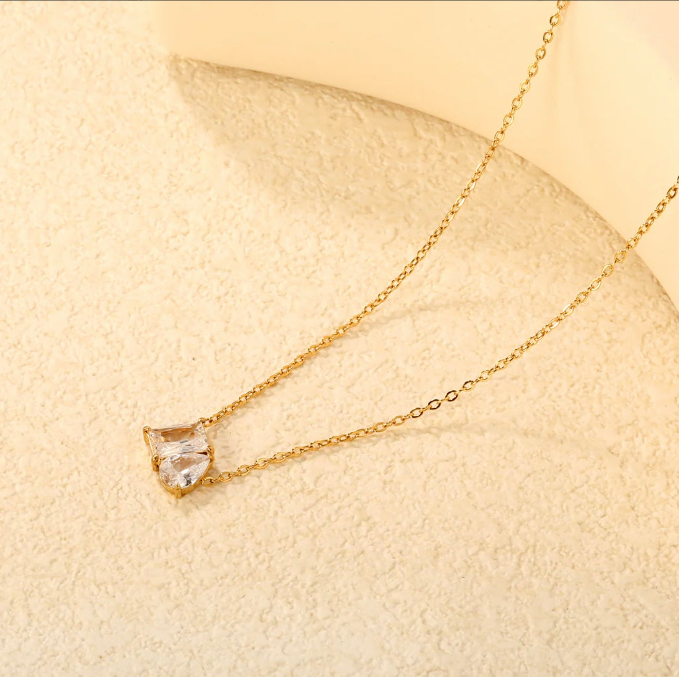 Balance Square Teardrop White Zirconia Necklace 18k gold plated stainless steel